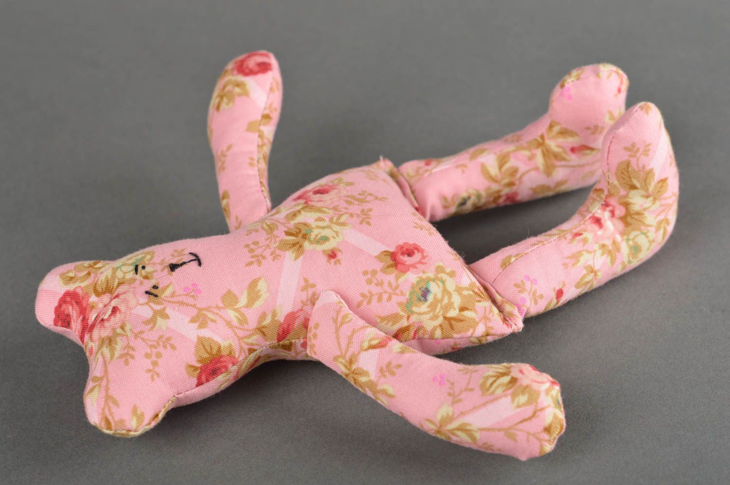 Jouet fait main Peluche ourson mignon rose motif floral coton Cadeau enfant photo 2