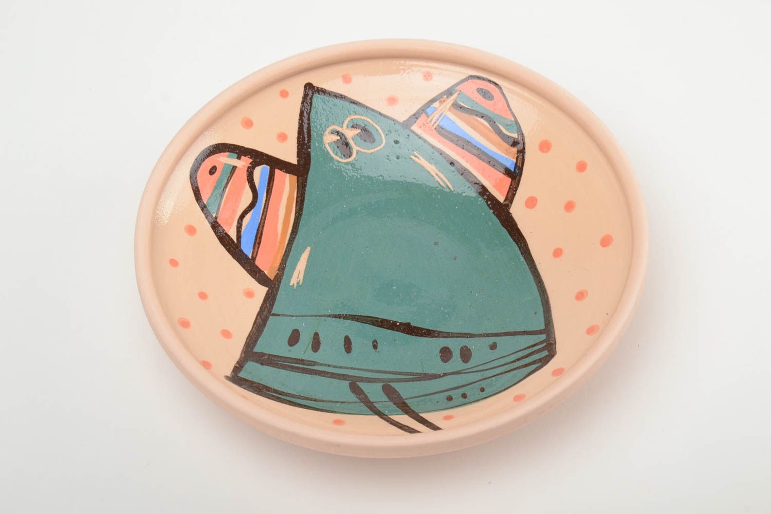 Глиняная тарелка ручной работы с глазурью и эмалью объемом 300 мл персиковая фото 2