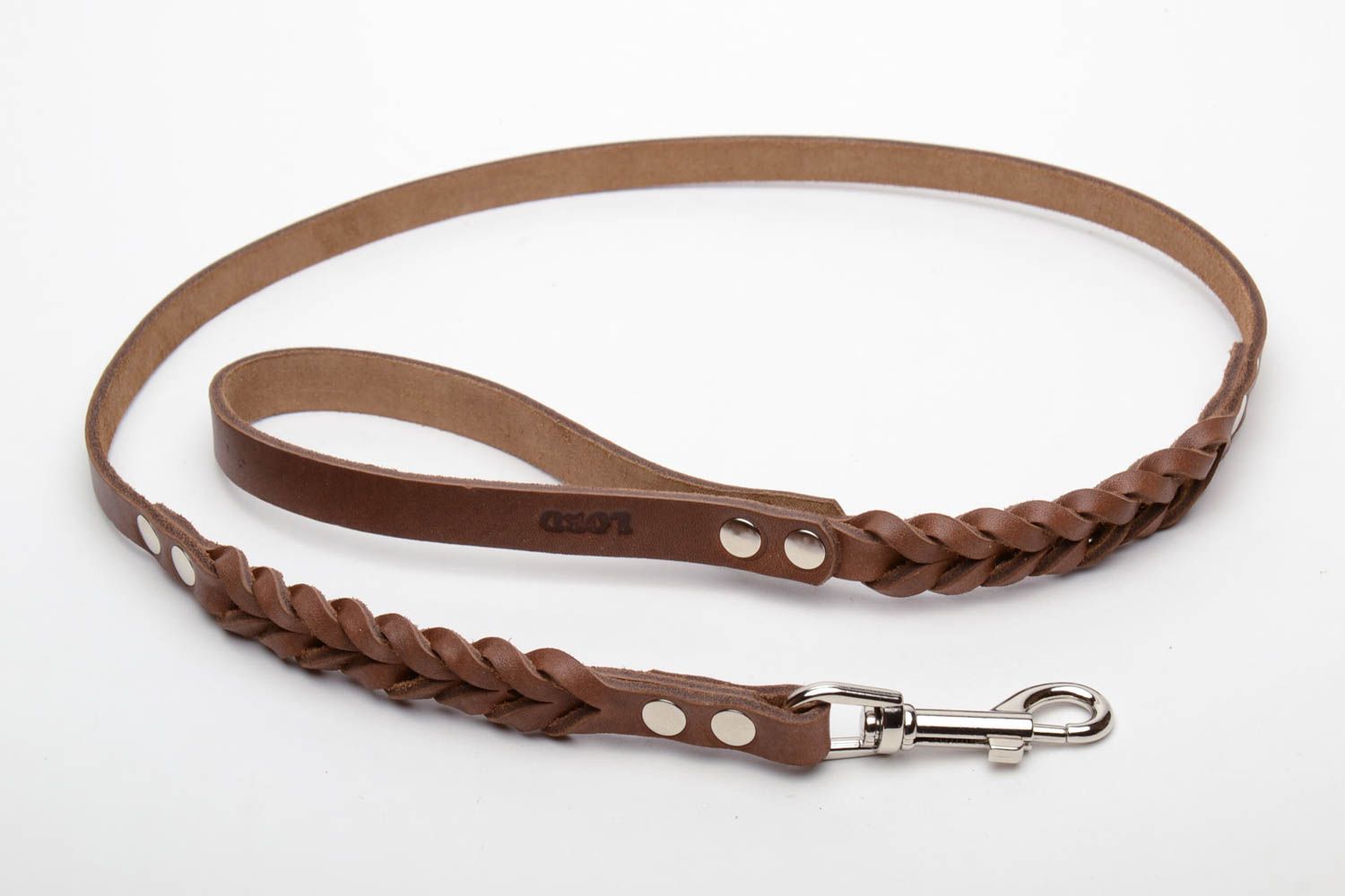Leather dog leash with plait photo 2