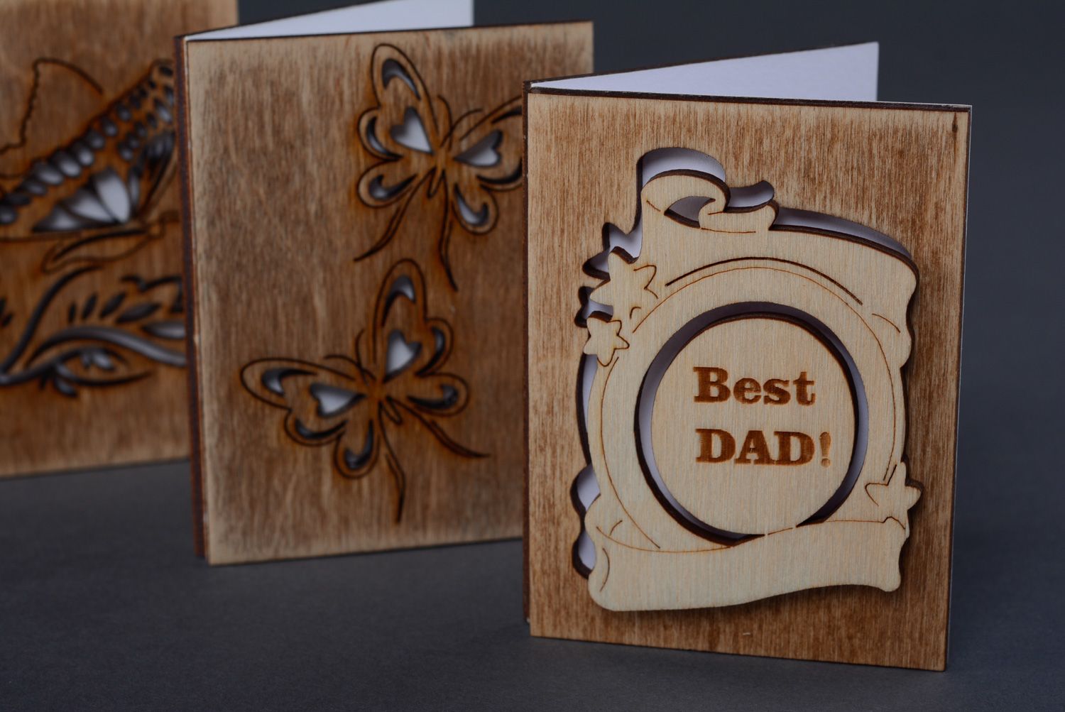 Handmade Grußkarte aus Holz Best dad foto 5