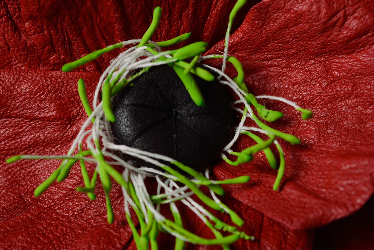 Große handmade Leder Haarspange Blume mit metallischem Verschluss Mohnblume foto 2