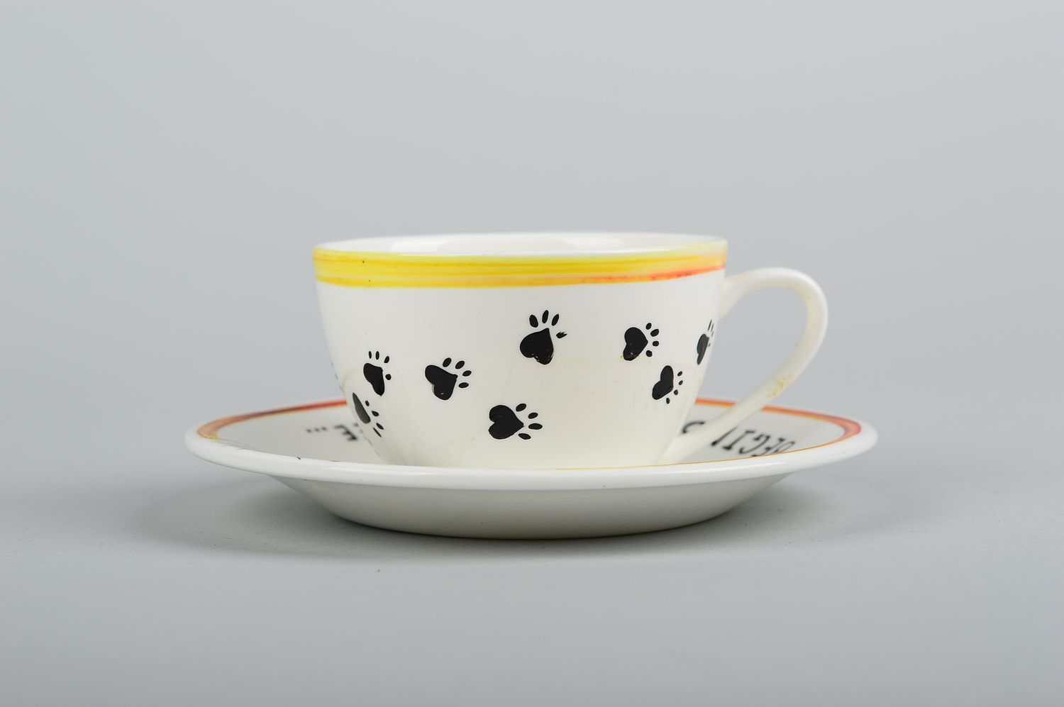 Tasse et soucoupe fait main Service à café Vaisselle design avec chat drôle photo 3