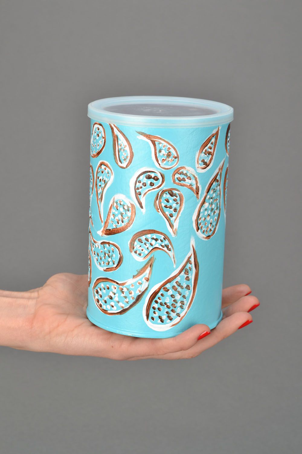 Decorative jar for bulk products with hand-painted pattern in blue color 0,17 lb photo 2