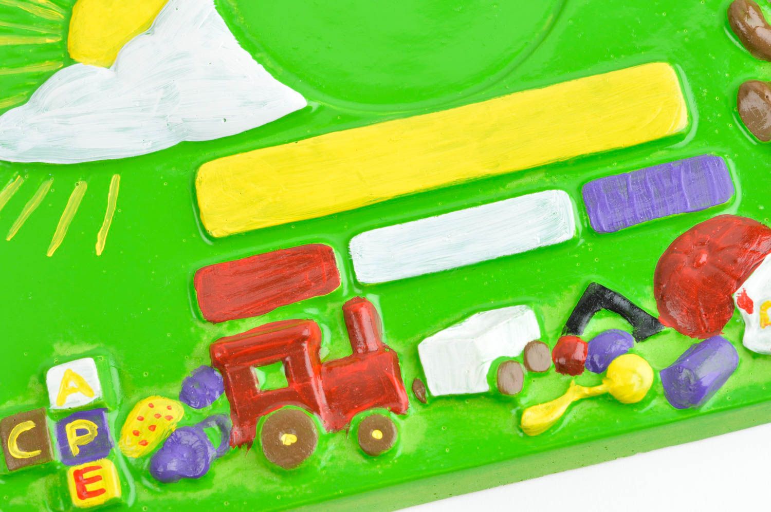 Фоторамка из гипса ручной работы детская рамка панно из гипса Игрушки зеленое фото 5