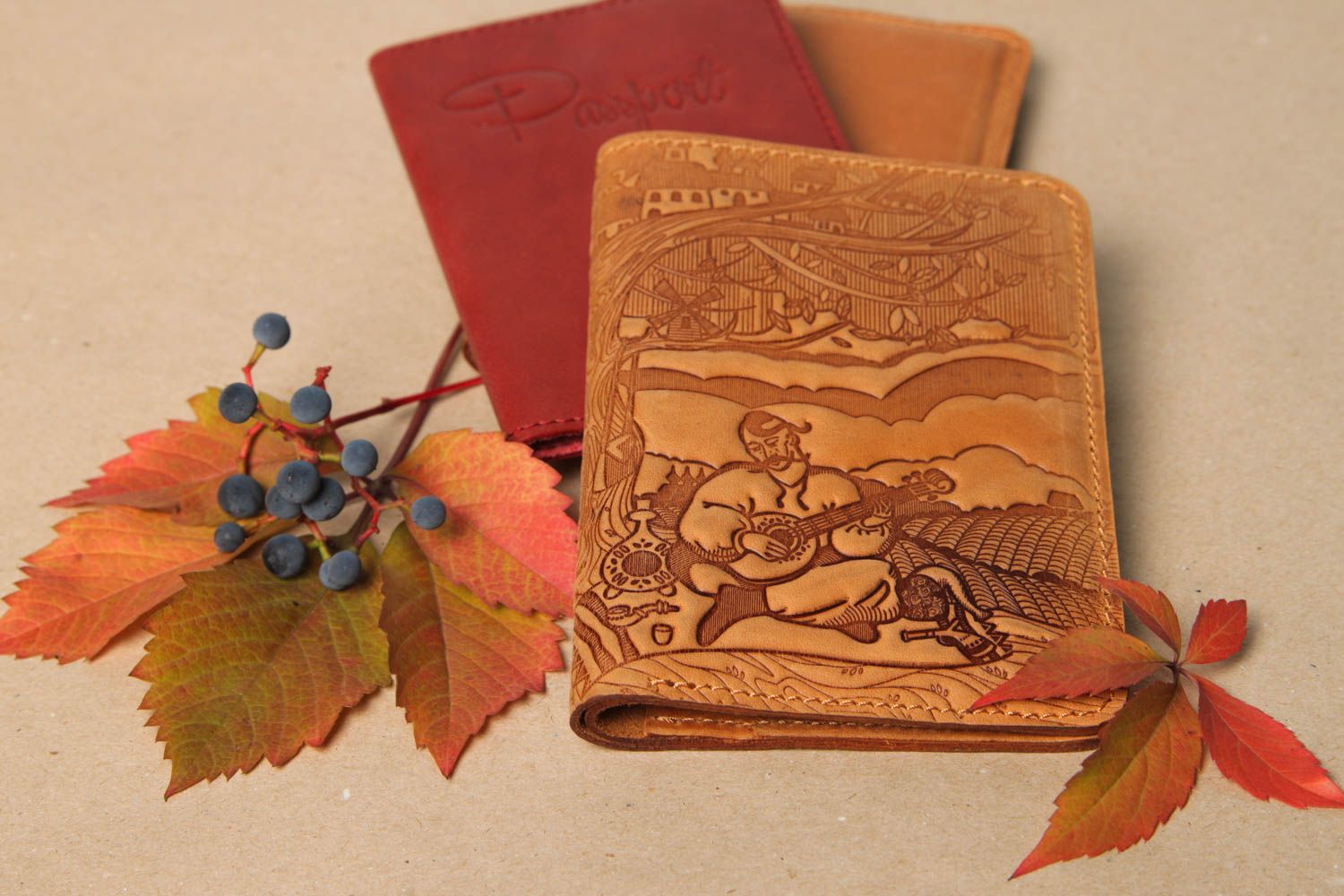 Beautiful handmade leather wallet ticket case travel organizer leather goods photo 1