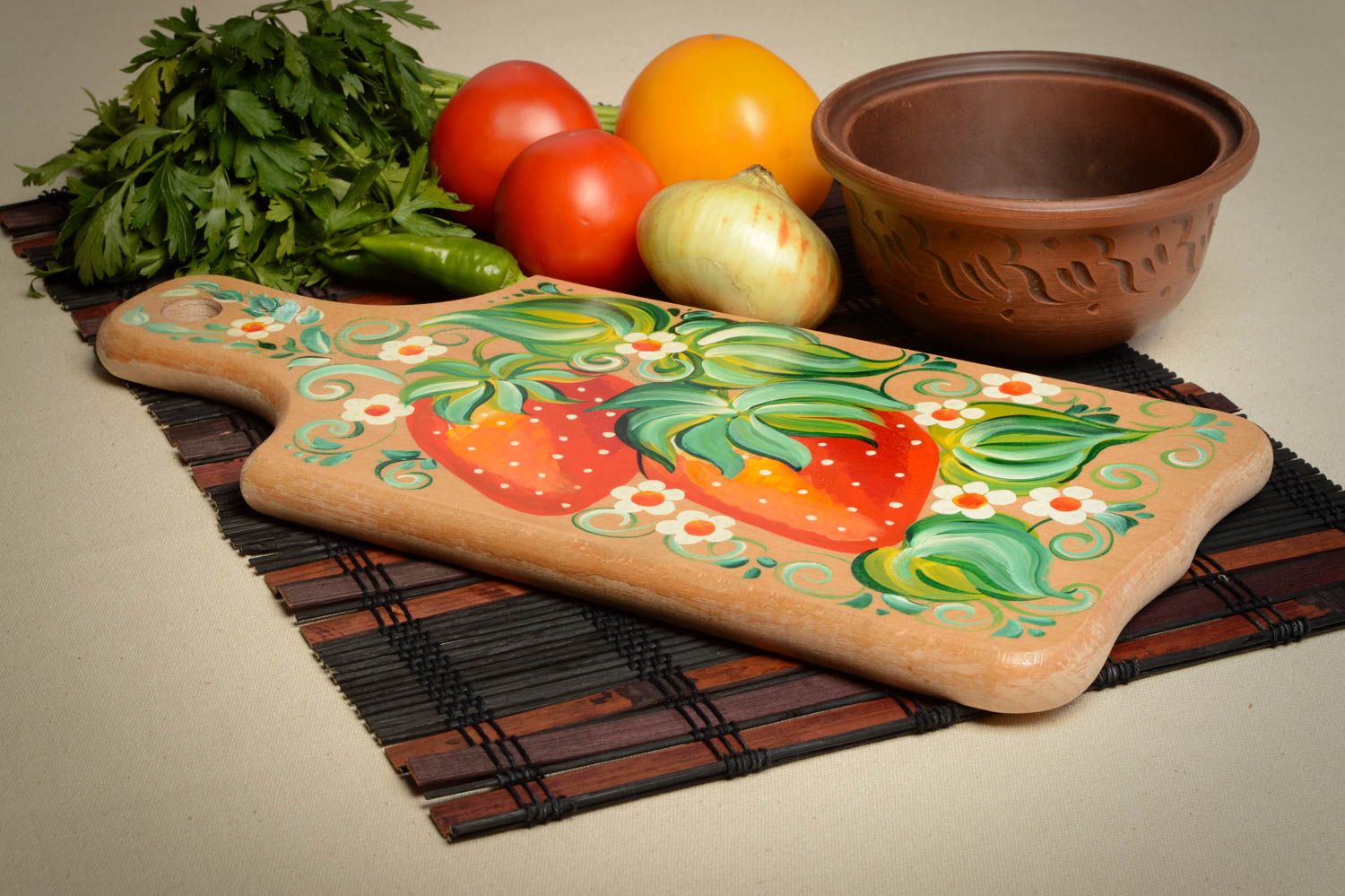 Разделочная доска с росписью ручной работы деревянная доска кухонный аксессуар фото 1