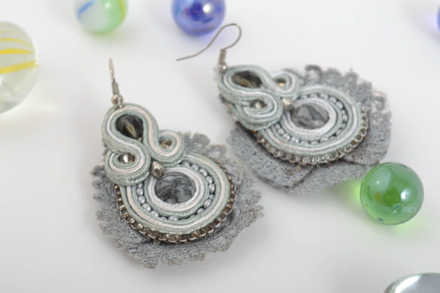Stylish handmade soutache earrings designer accessories cool jewelry photo 1