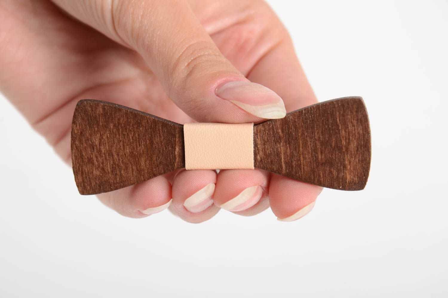 Handmade wooden bow tie designer female accessory stylish brooch gift for her photo 2