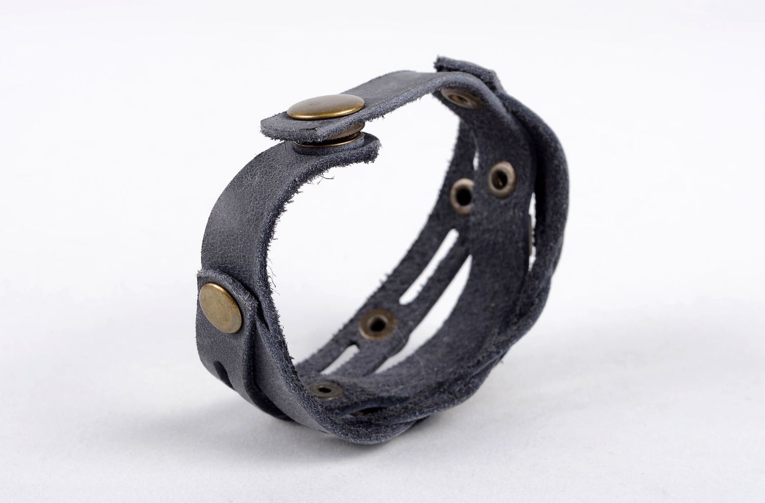 Bracelet tendance Bijou fait main en vrai cuir gris multirang Cadeau original photo 2