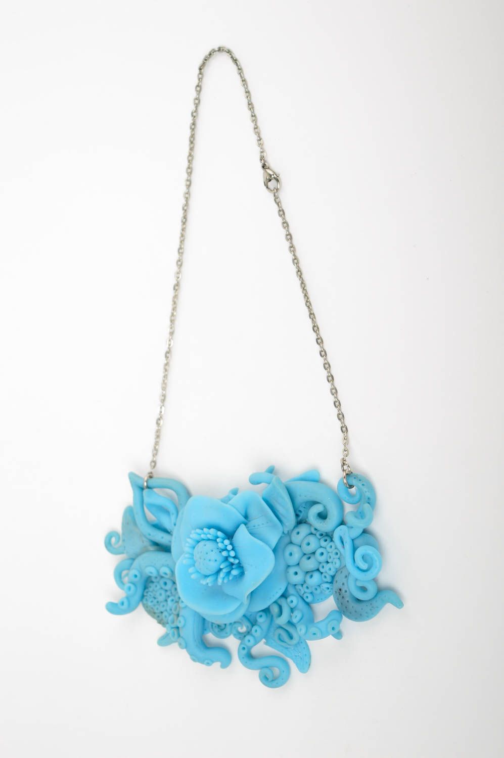 Modisches Schmuck Collier handmade Polymer Schmuck in Blau Geschenk für Frauen foto 3