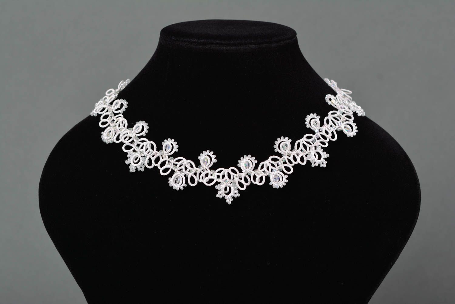 Handmade jewelry set fashion necklace long earrings tatting lace gifts for her photo 3