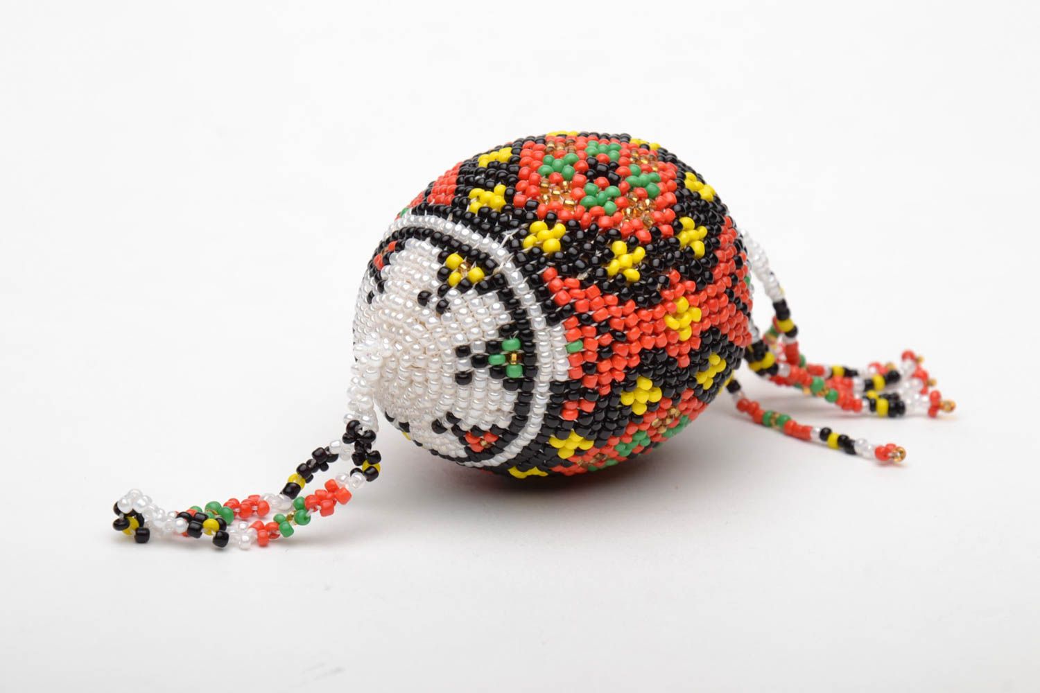 Decorative pendant in the shape of a wooden egg woven over with beads photo 4