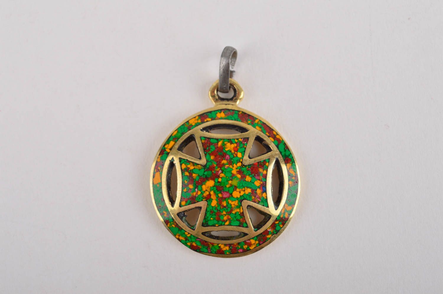 Designer pendant with natural stones handmade brass pendant metal bijouterie photo 2