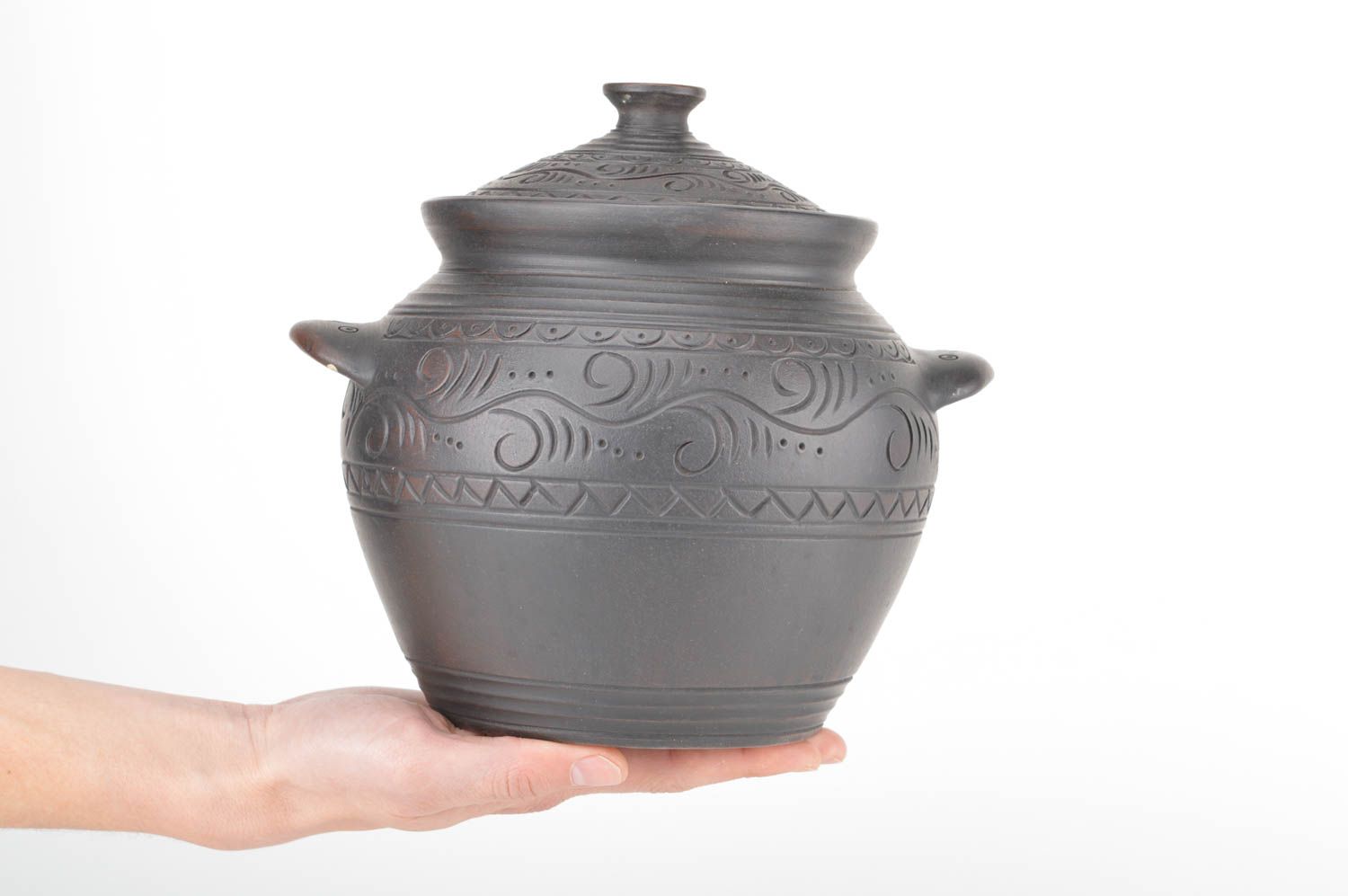 Pote de cerámica con tapa hecho a mano con ornamento original 4 litros foto 3