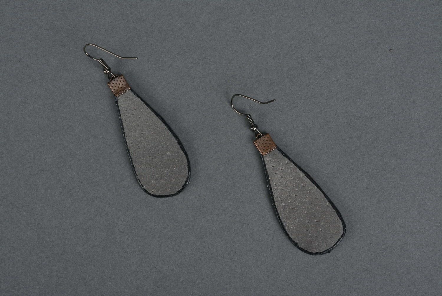 Leather earrings with ornament photo 3