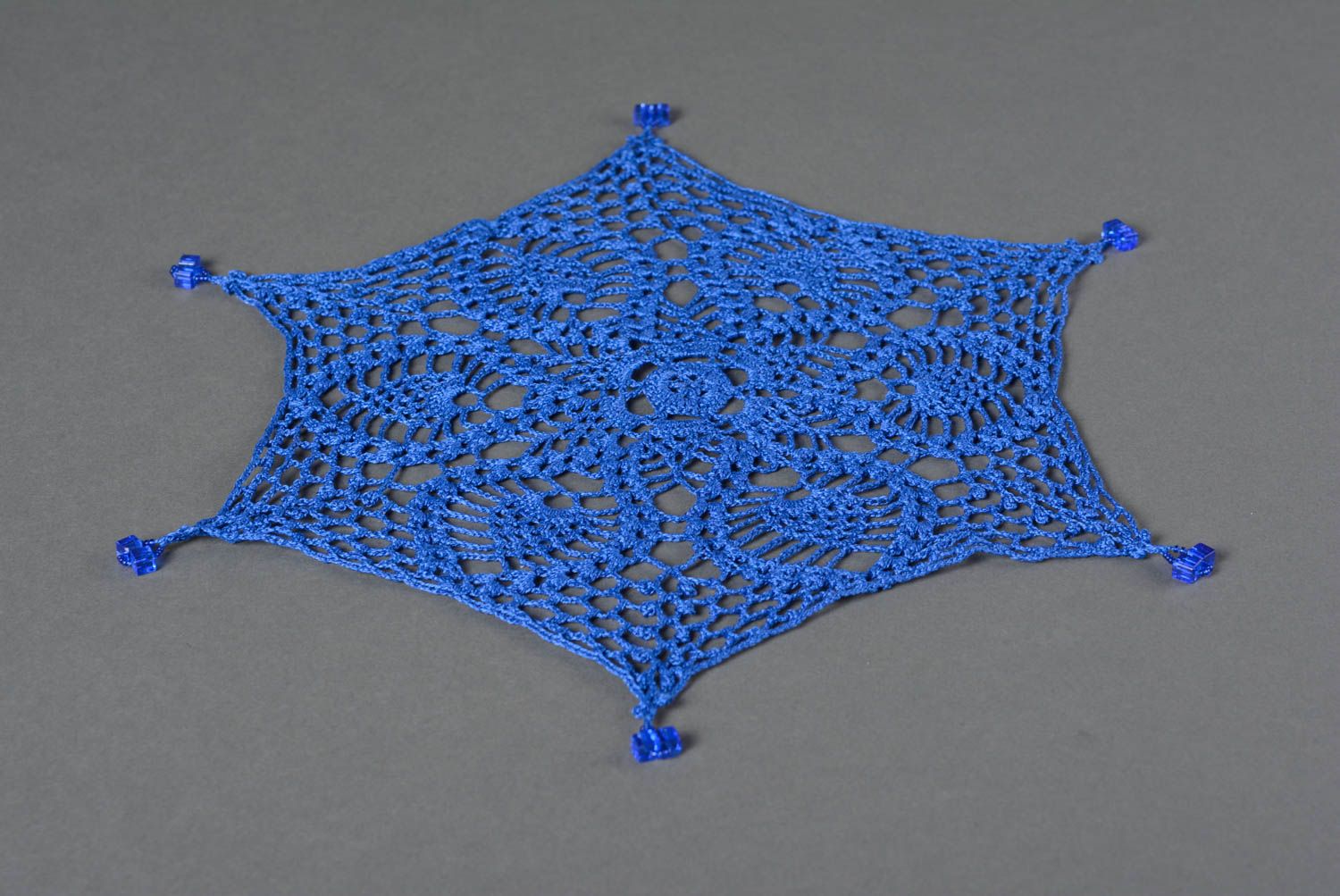 Napperon bleu fait main Textile de table au crochet en coton verre Déco maison photo 1