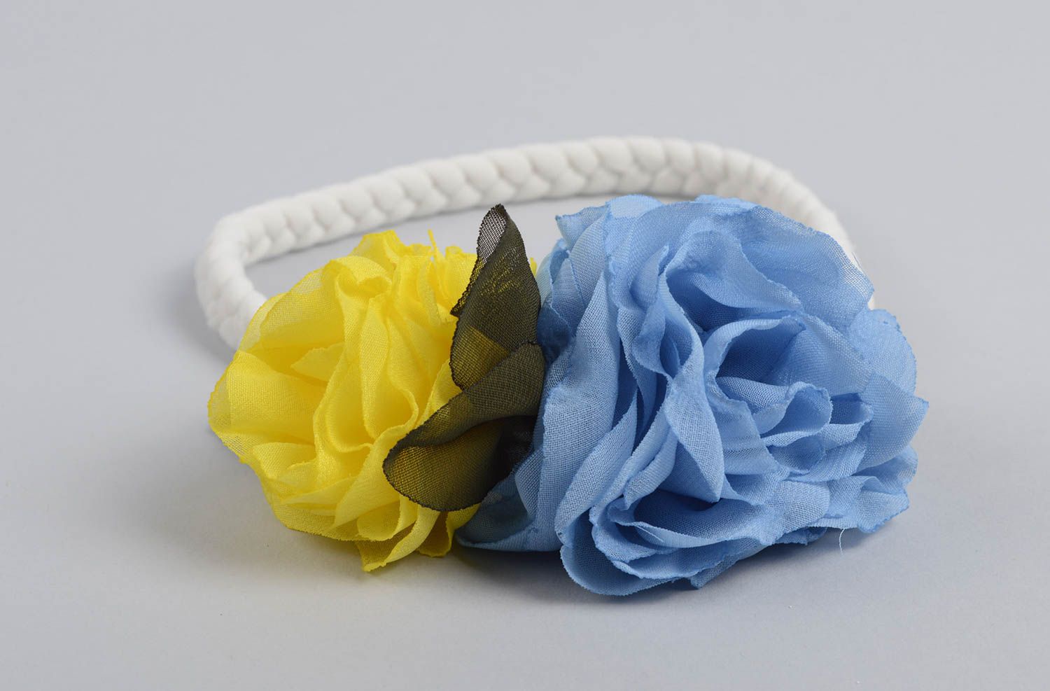 Blau gelbes Blumen Haarband handmade Designer Schmuck Accessoire für Haare foto 1