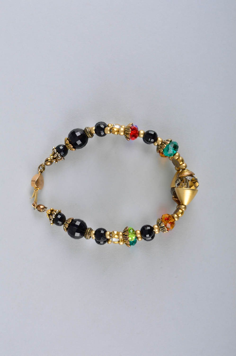 Multi-color beads handmade adjustable bracelet in two rows for women photo 3