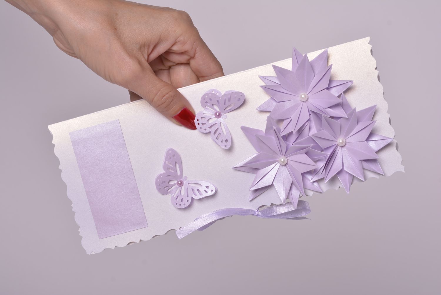 Carte de voeux faite main Carte de souhaits design lotus papillons Idée cadeau photo 1
