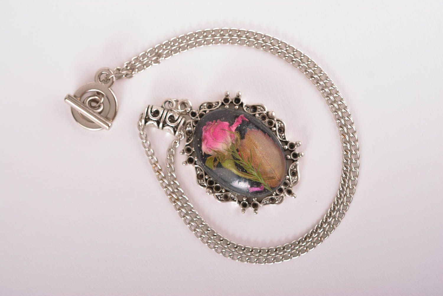 Colgante hecho a mano con flor accesorio para mujer regalo original Rosa foto 2