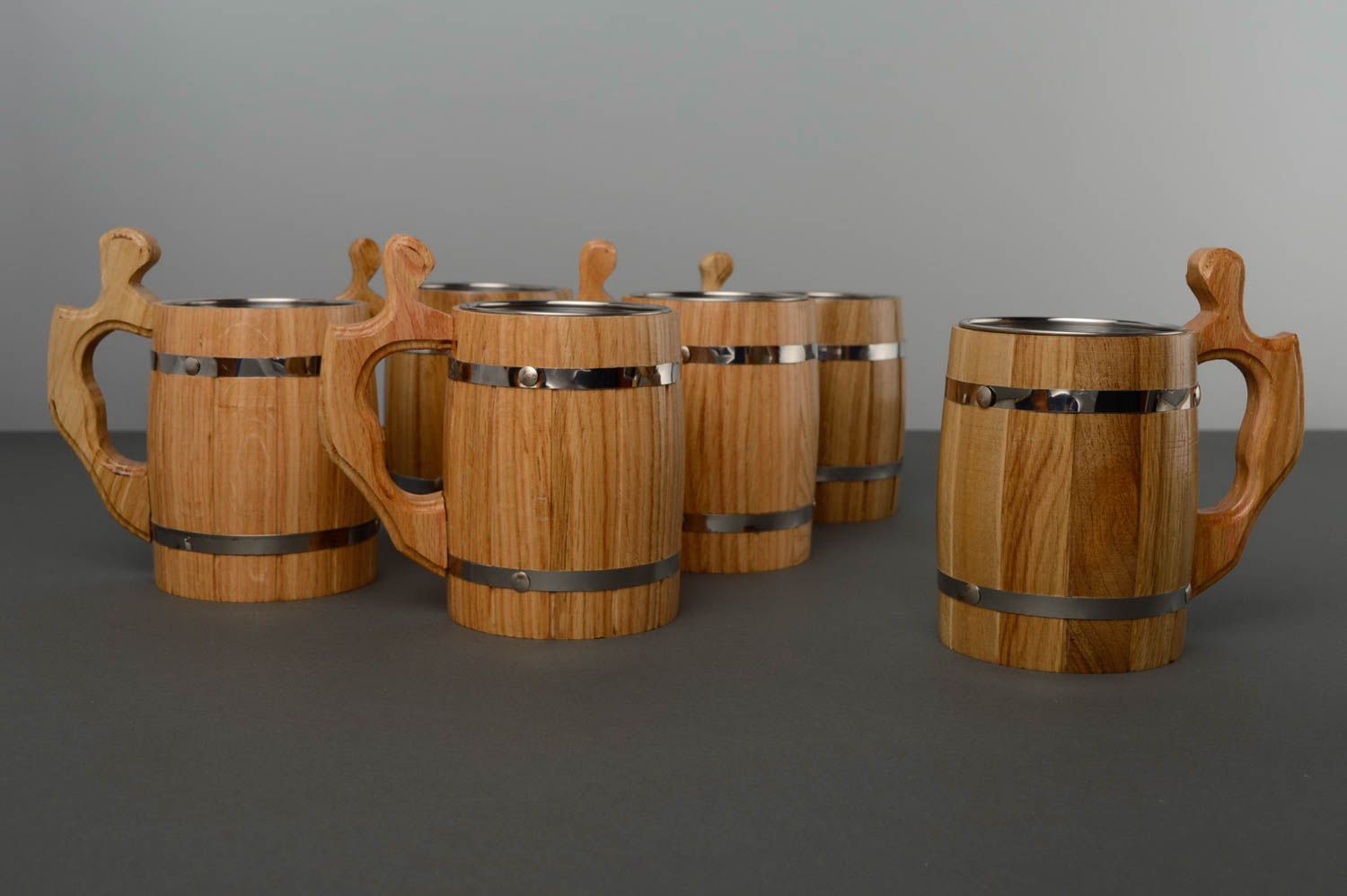 Wooden beer mug set photo 5