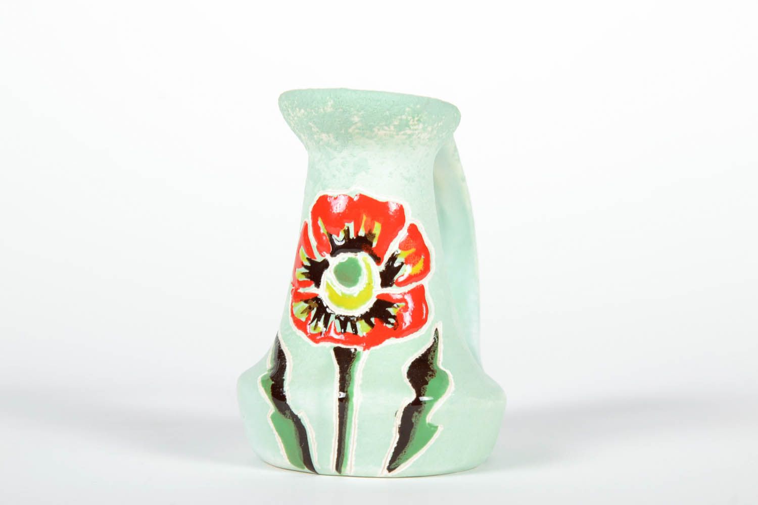 4 inches tall ceramic vase creamer with floral design in light olive color 0,4 lb photo 5