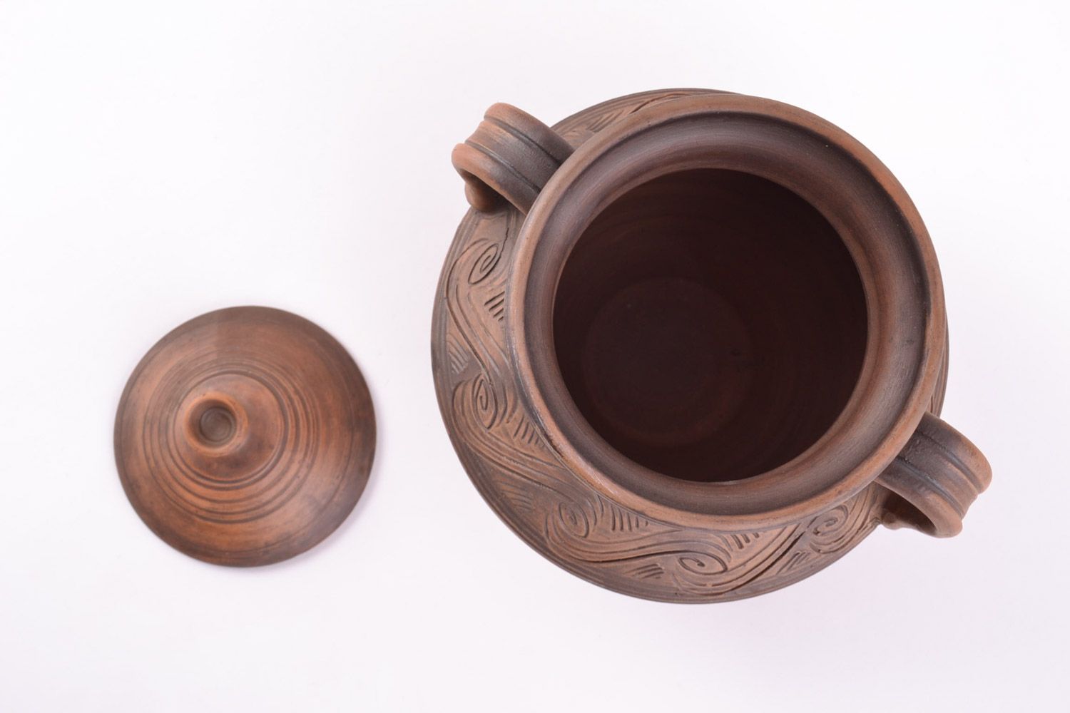 Keramik Krug mit Muster mit Deckel und zwei Griffen 1.5 L in Milchbrennen Technik  foto 3