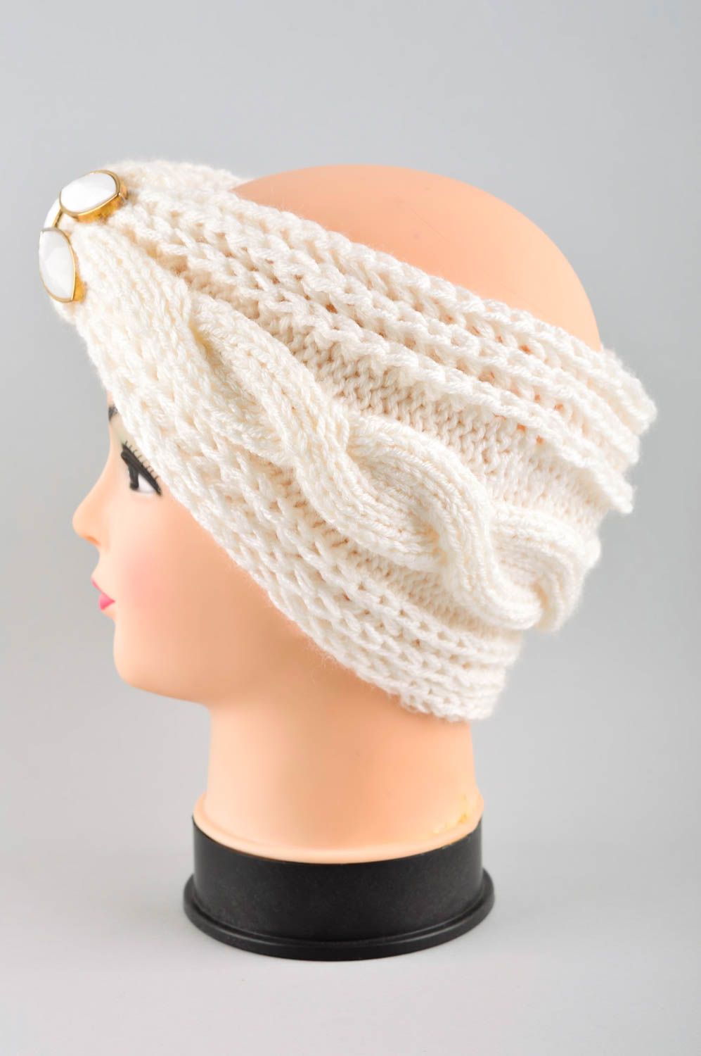 Handmade Kopfbedeckung Chemo Haar Accessoire Turban Chemo Frauen Geschenk weiß foto 3