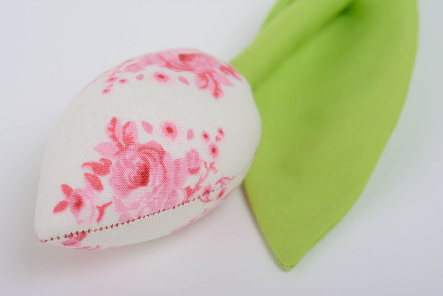 Handmade textile cotton fabric soft toy flower with flexible stalk for decor photo 2