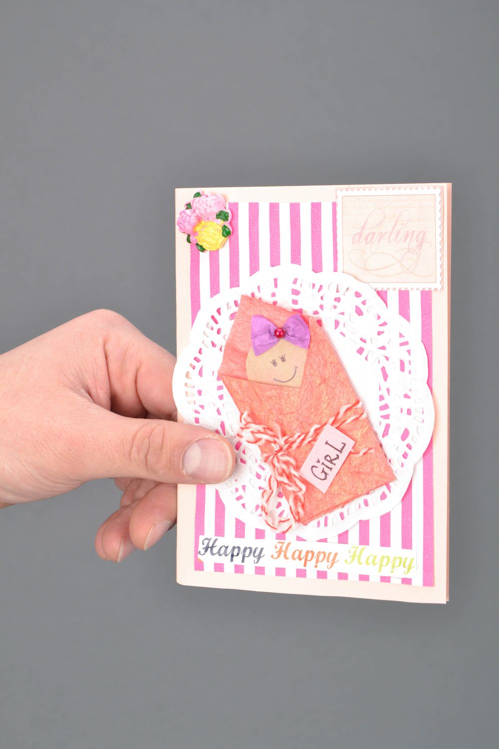 Handmade greeting card for birth of daughter photo 2