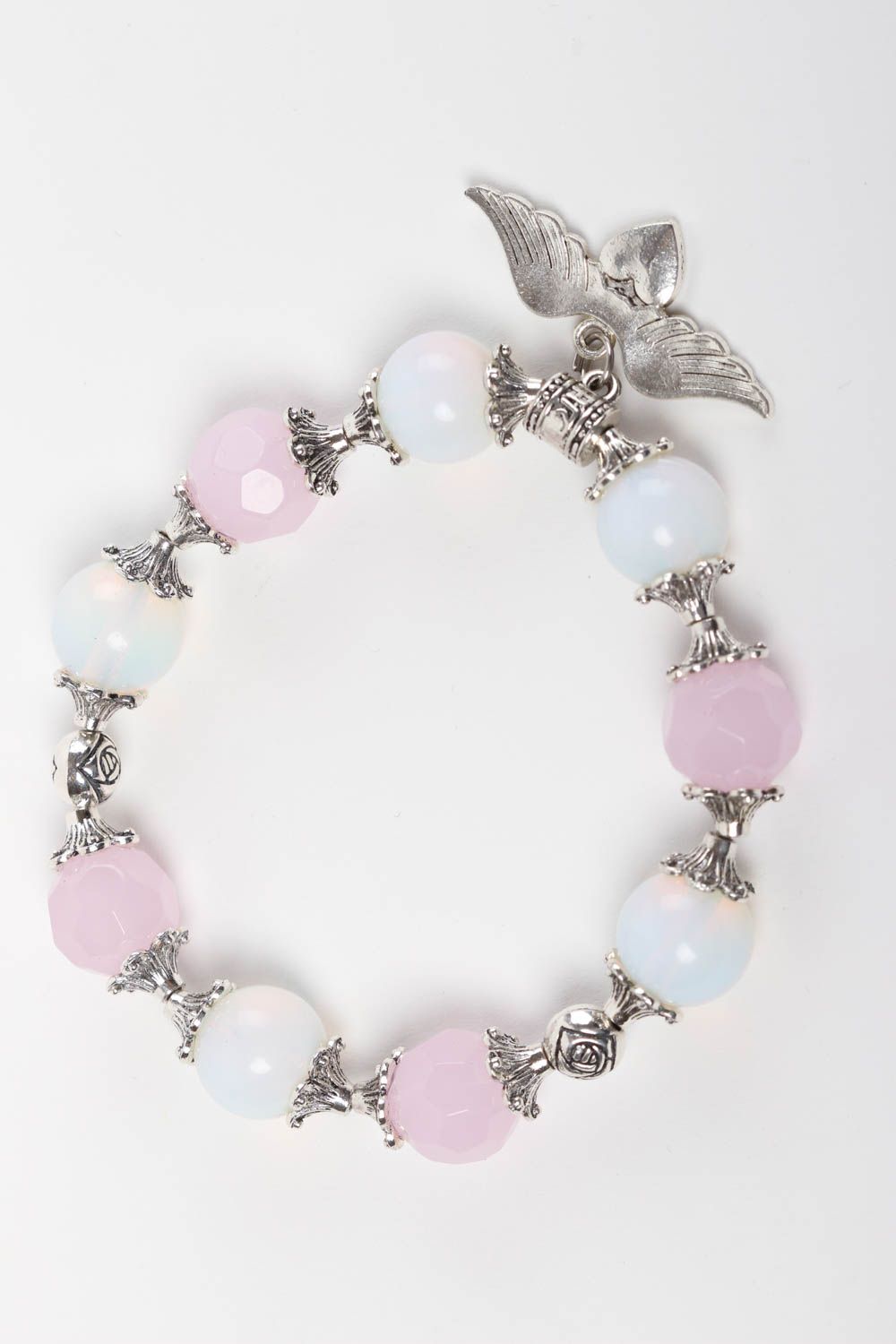 Bracelet pierre de lune Bijou fait main avec quartz rose Cadeau pour femme photo 2
