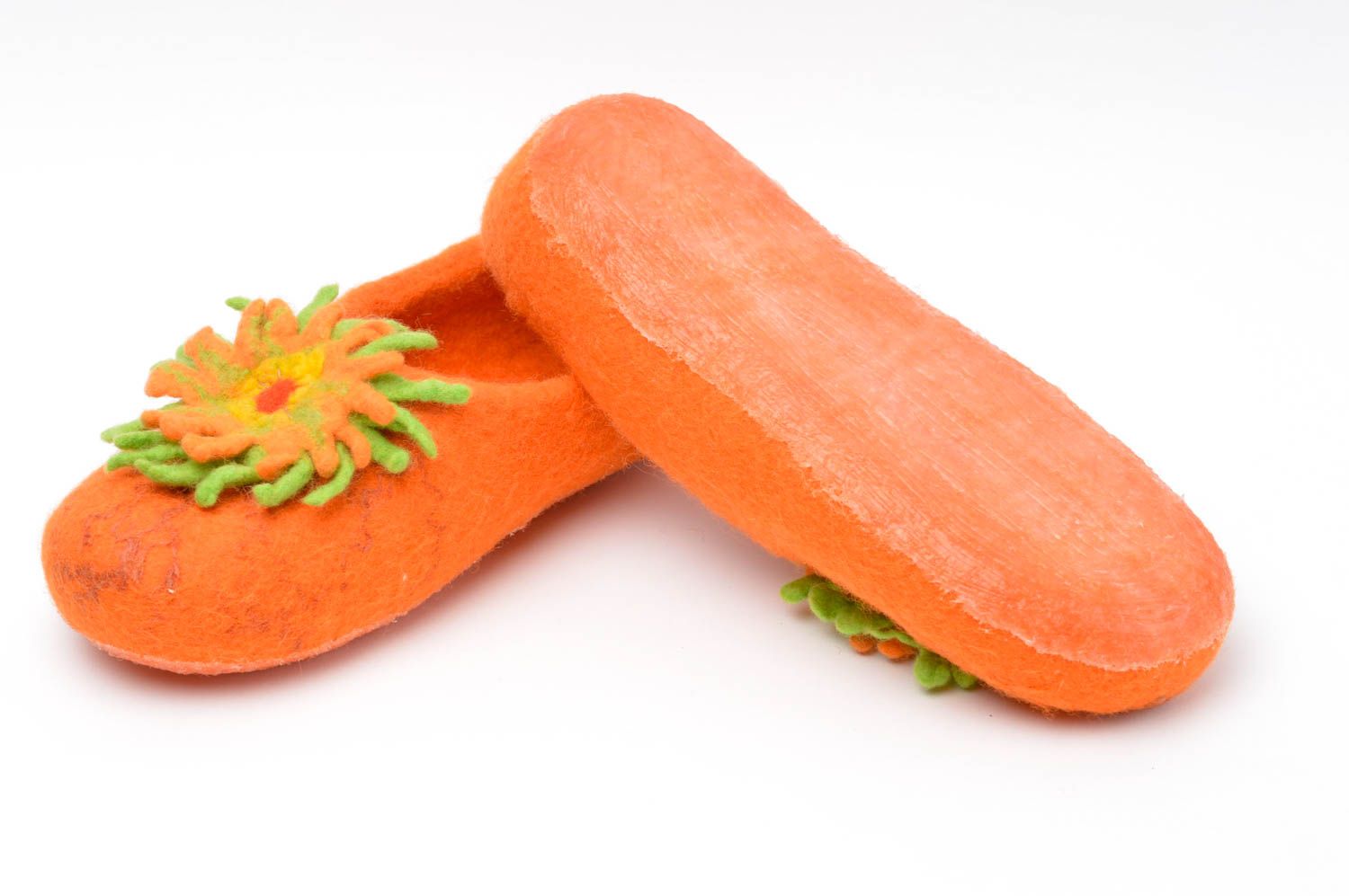 Gefilzte Pantoffeln handgefertigt Hausschuhe Damen Designer Accessoires orange foto 3