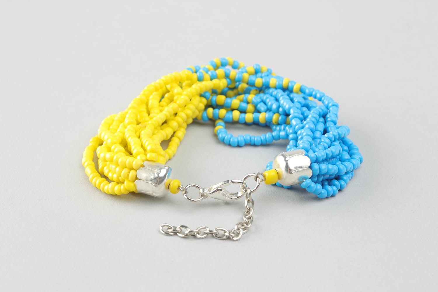 Bracelet en perles de rocaille Bleu et jaune fait main photo 1