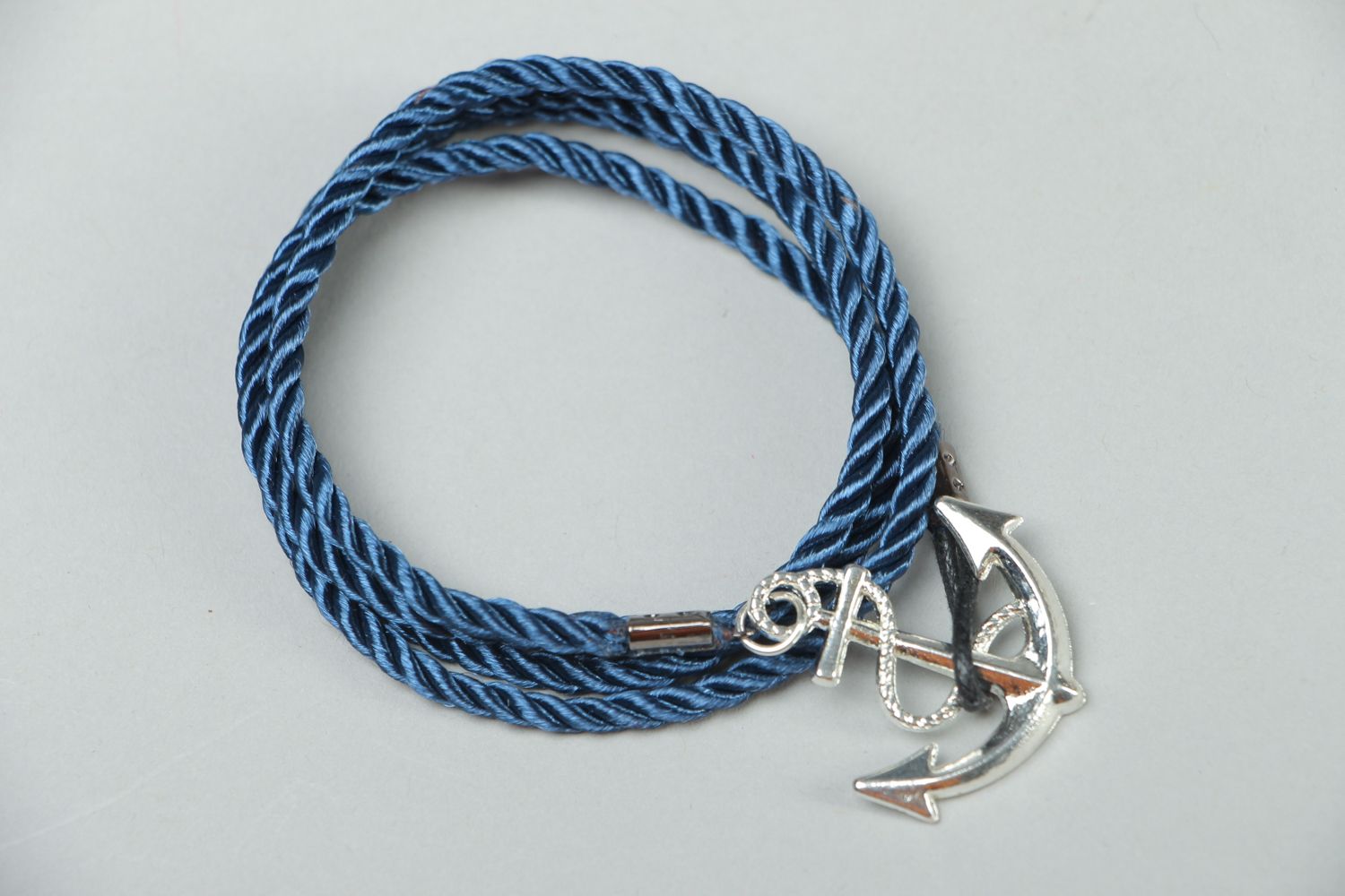 Handmade twisted rope bracelet with charm Anchor photo 1