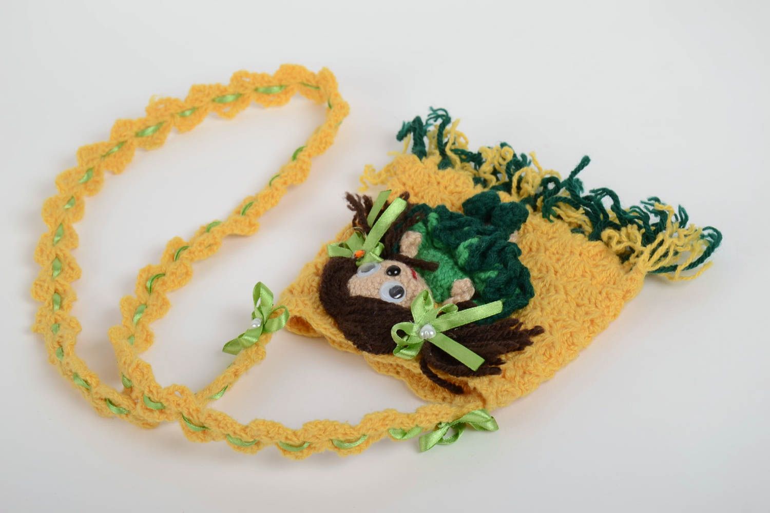 Beautiful handmade designer crochet children's bag with doll photo 2