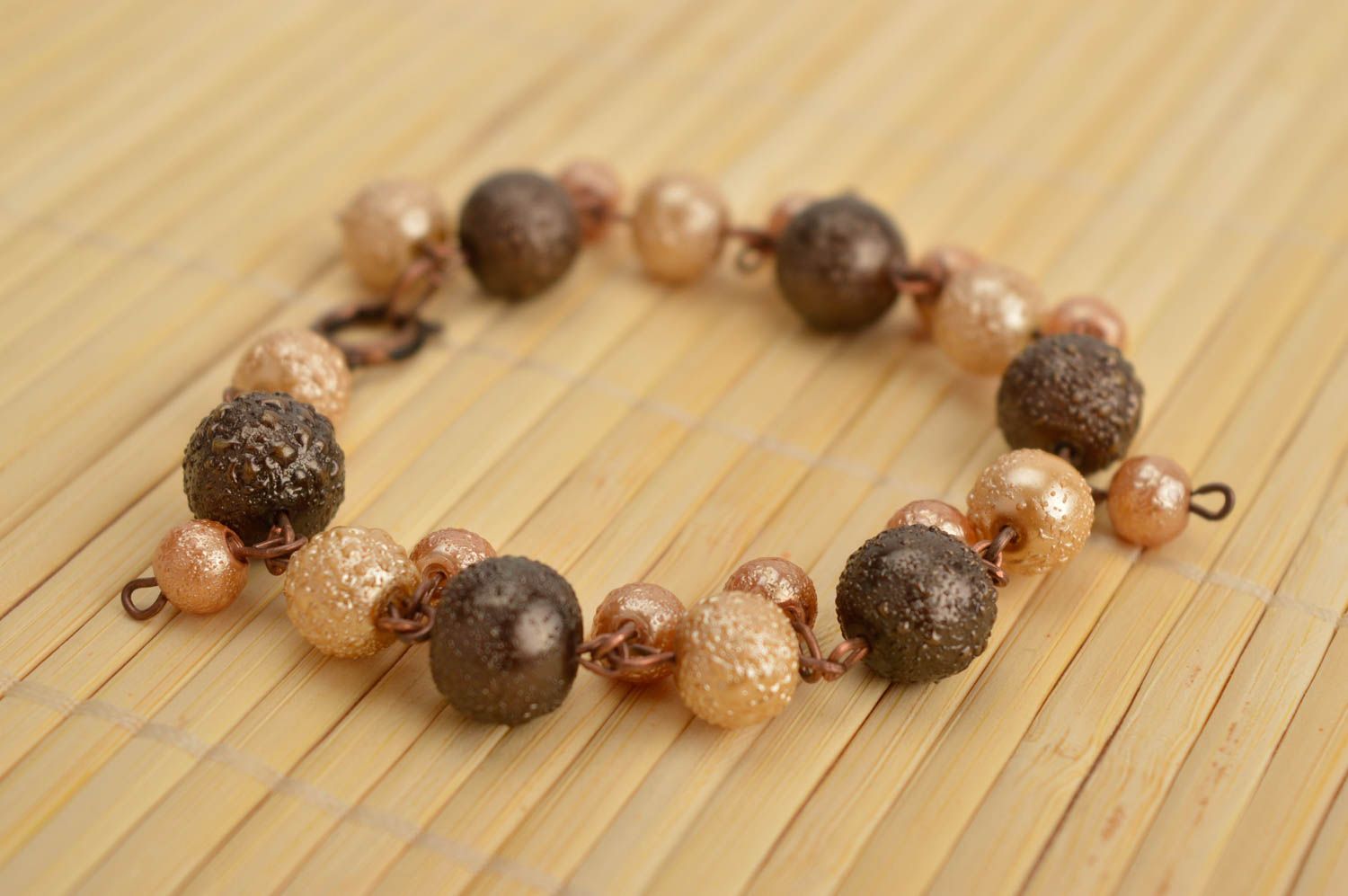 Stylish handmade beaded bracelet with brown and light brown beads on-chain for girls photo 1