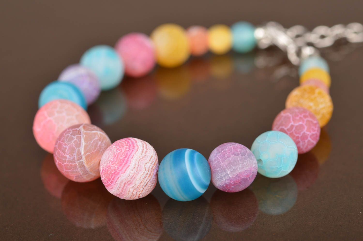 Unusual beautiful bright handmade designer glass ball bracelet for girls photo 5