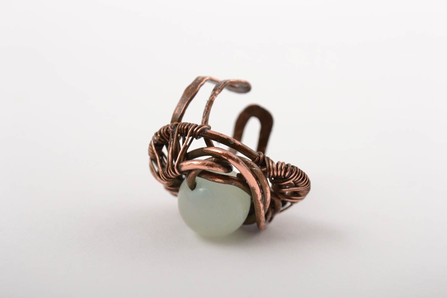 Красивое кольцо хэнд мэйд украшение в технике wire wrap медное кольцо Аквамарин фото 3