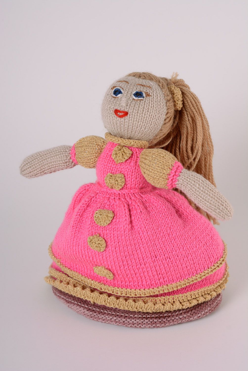 Unusual small handmade knitted doll photo 1