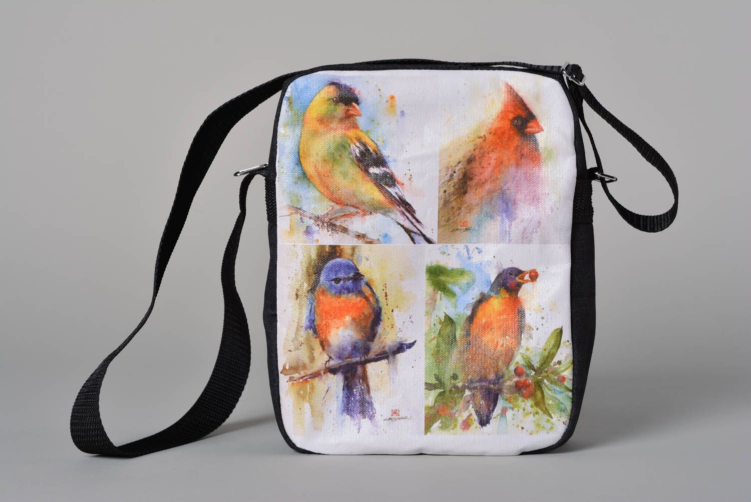 Сумка ручной работы сумка через плечо текстильная сумка с рисунком птичек фото 1