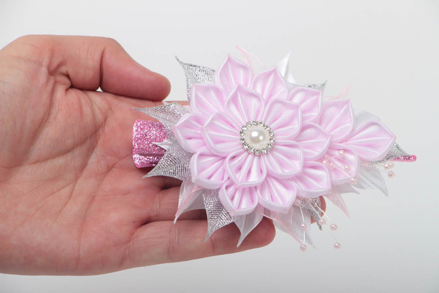 Beautiful homemade flower hair clip designer barrette unusual flowers in hair photo 5