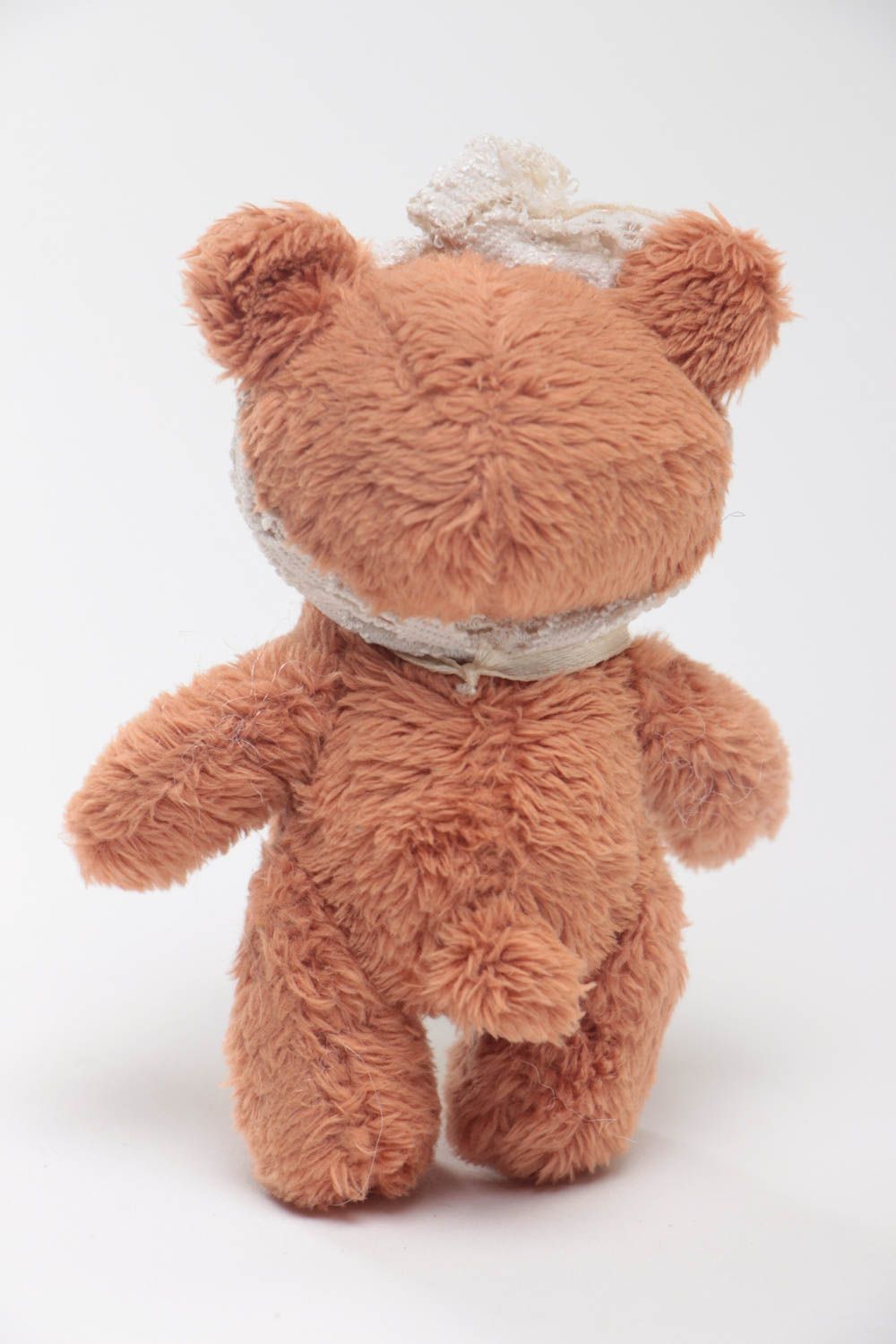 Handmade designer soft toy sewn of faux fur decorated with lace Bear for kids photo 4