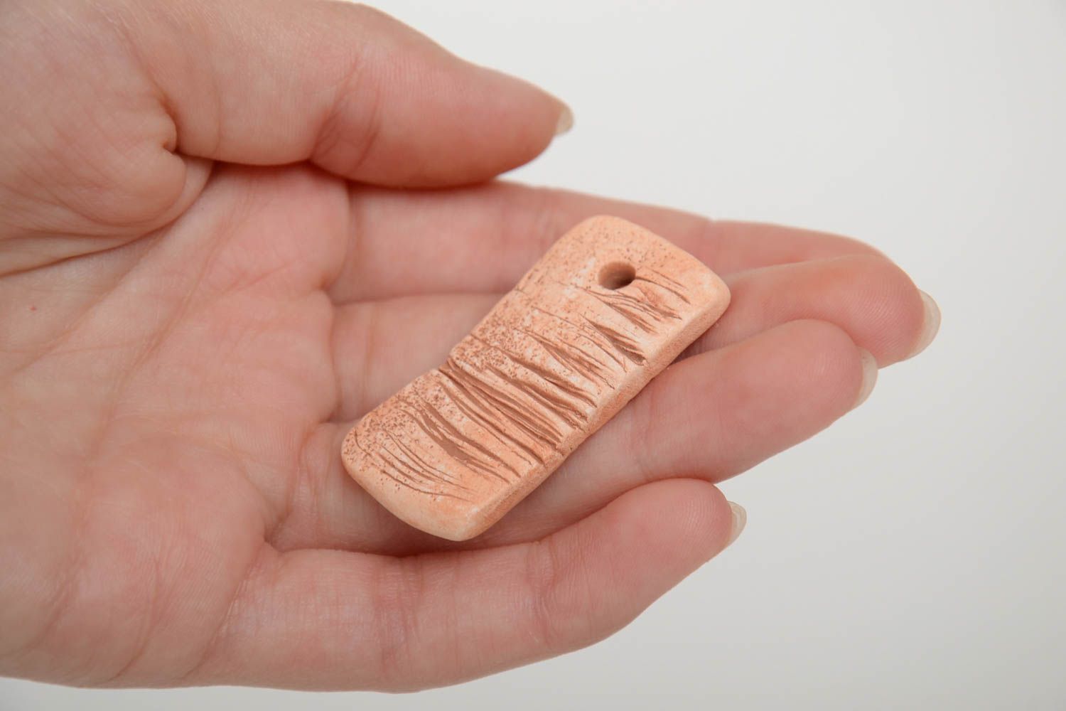 Handmade flat ceramic jewelry component of oblong shape for pendant making photo 5