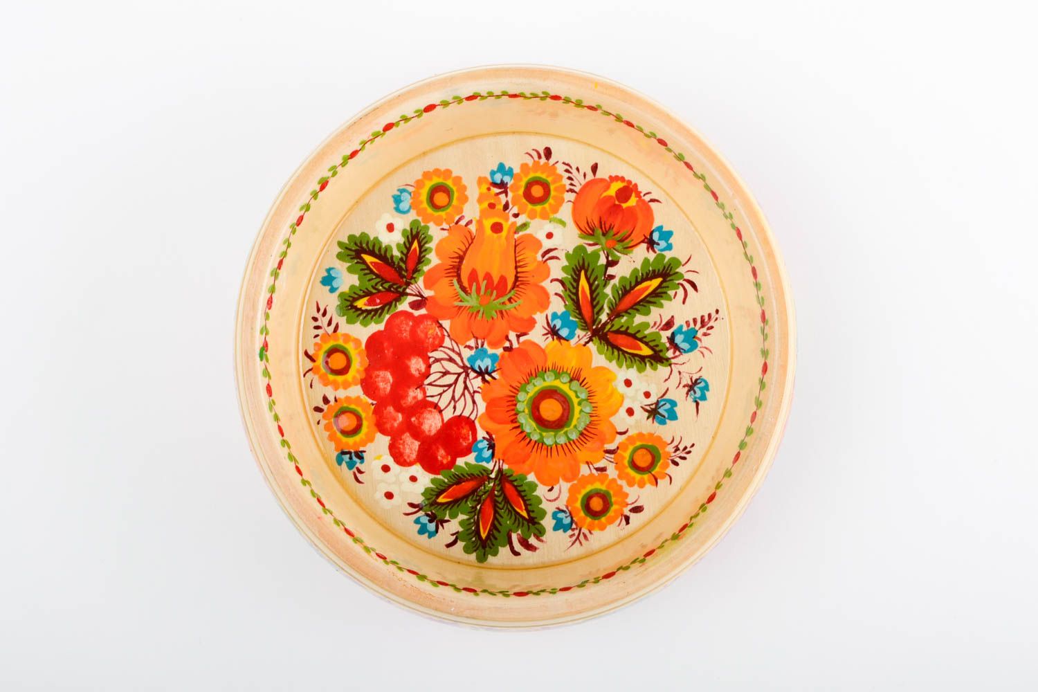 Красивая тарелка ручной работы расписная посуда деревянная посуда кремовая фото 3