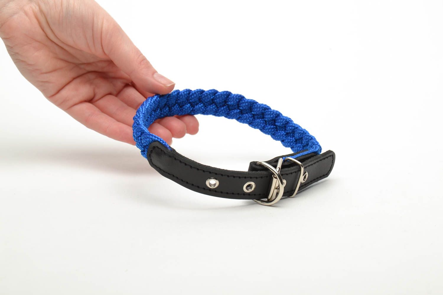 Leather dog collar with braiding photo 5