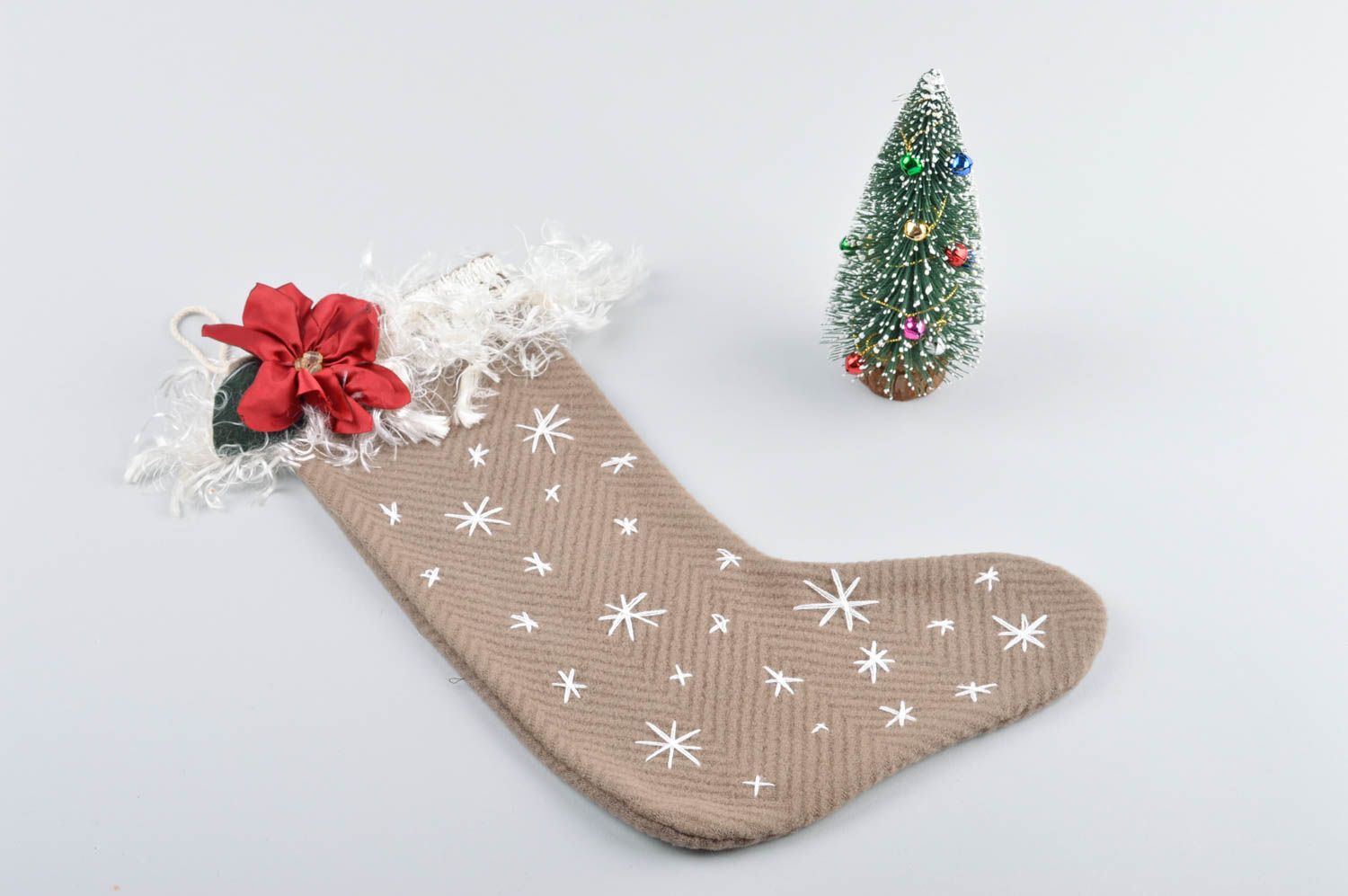 Chaussette Noël faite main Déco Noël ruban design cadeau Déco à suspendre photo 2