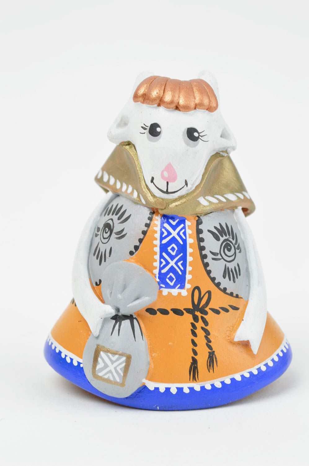 Cloche céramique faite main décoration originale Chèvre en foulard brillant photo 2