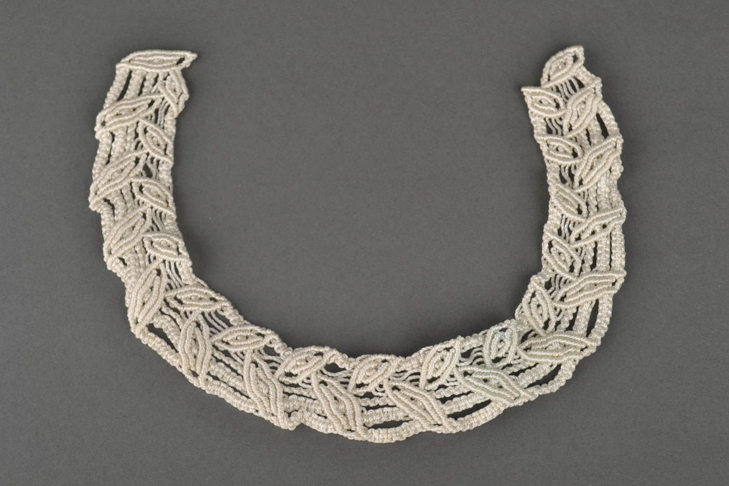 Handmade textile collar made of threads unique macrame lace collar necklace photo 3