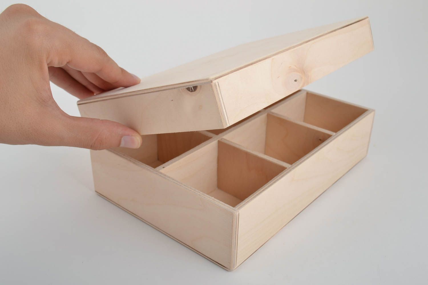 Boîte compartimentée Coffret en bois fait main Boîte à décorer 6 compartiments photo 5