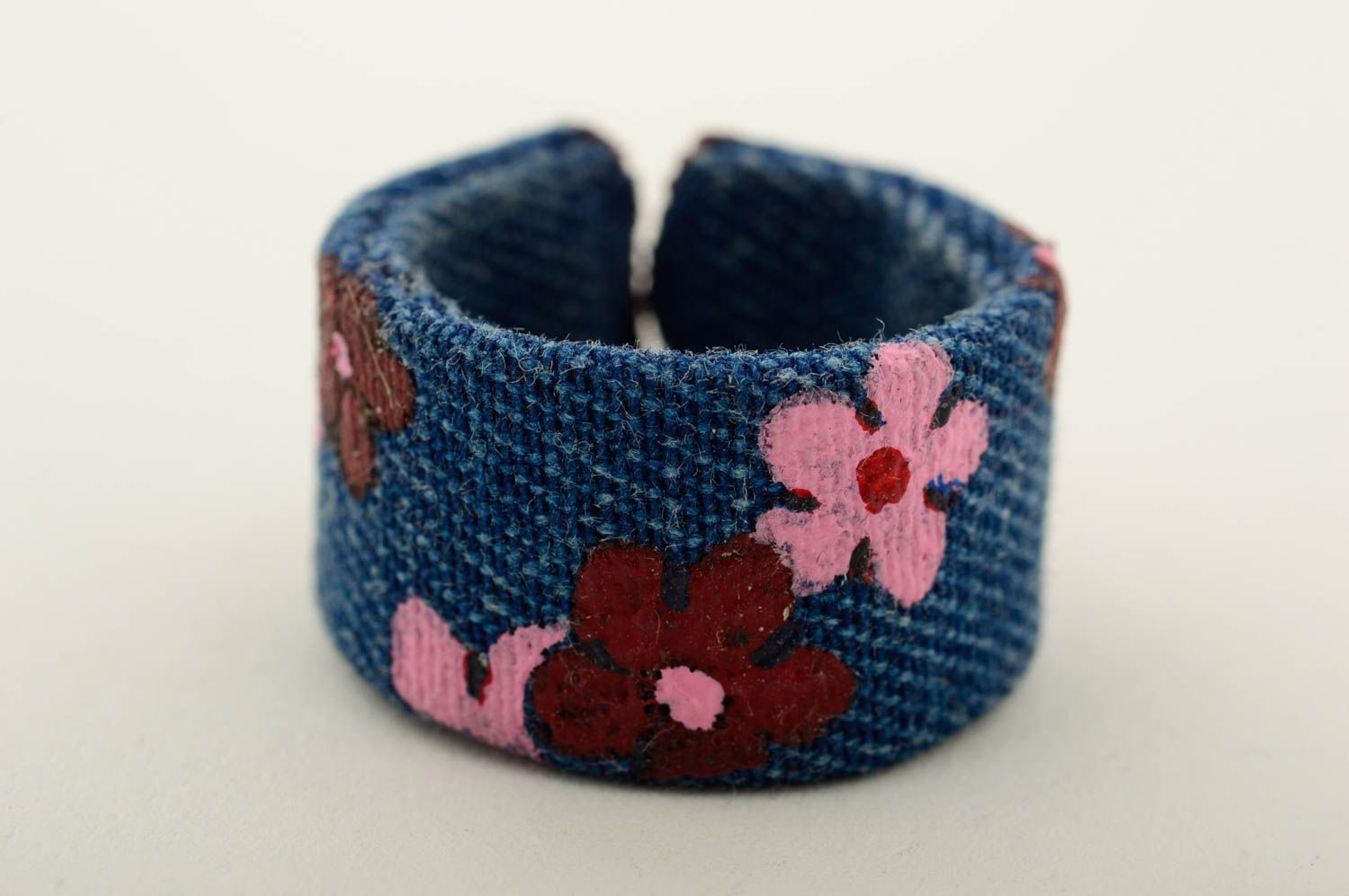 Кольцо ручной работы модное кольцо из джинсовой ткани кольцо с цветами красивое фото 3